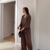 Long Sleeve Cardigan Trousers Solid Color Suit